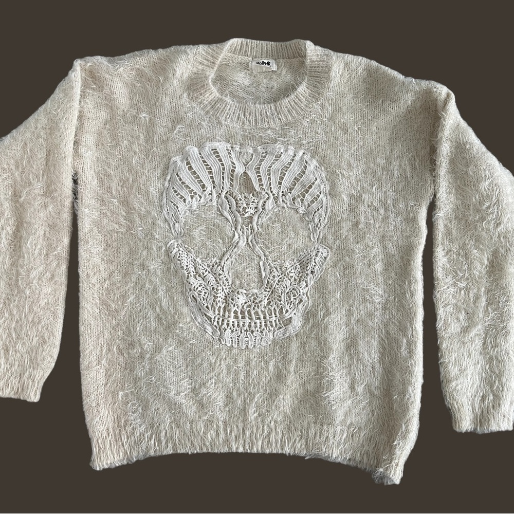 MOLLY BRACKEN SKULL SWEATER OFF WHITE SZ L